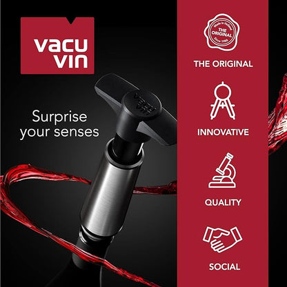Vacu Vin Wine Saver Pump Pink with Vacuum Wine Stopper - Keep Your Wine Fresh for up to 10 Days - 1 Pump 4 Stoppers - Reusable - Made in the Netherlands