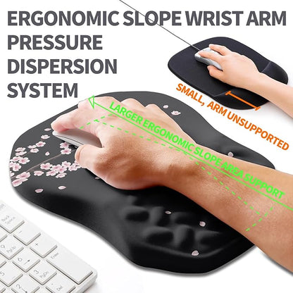Ergonomic Slope Mouse Pad Wrist Support, Wrist Rest Mousepad for Carpal Tunnel Pain Relief with Massage Bulge and Slow Rebound Memory Foam (12x8 inch, Pink Blossom)