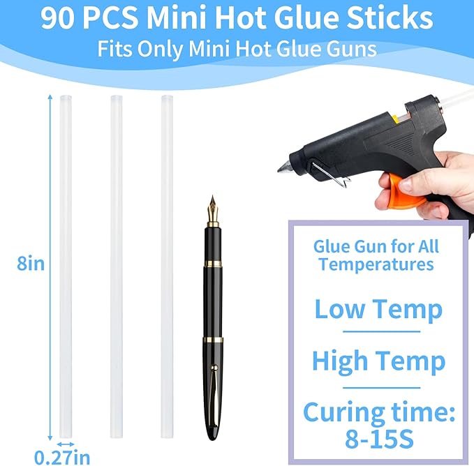 Mini Hot Glue Sticks Bulk, Clear Glue Gun Sticks for Metal, Wood, Glass DIY Art Craft & School Projects Craft, Bond (Clear,8" X 0.27")
