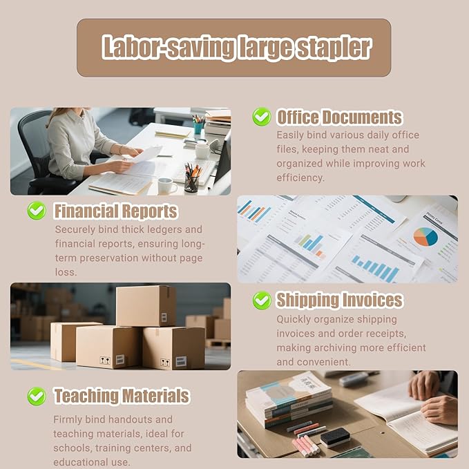 New extra large ergonomic labor-saving stapler, 240 pages large capacity,heavy-duty industrial grade, office-grade business stapler, metal material,anti-jam,contains 3000 staples, easy binding