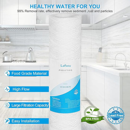 10 Micron 10" x 2.5" String Wound Sediment Water Filter Cartridge,5 Pack,Whole House Sediment Filtration, Universal Replacement for Most 10 inch RO Unit