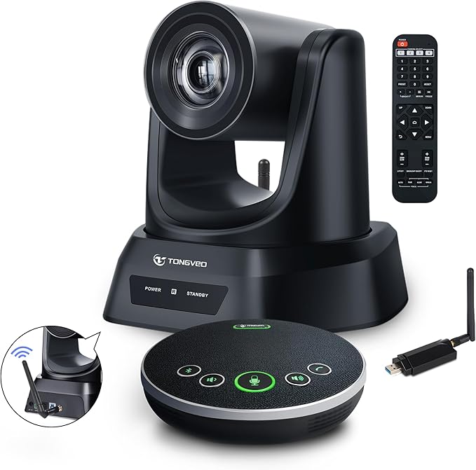 TONGVEO Wireless Conference Room Webcam, Church Live Streaming 20X USB 1080P 60fps PTZ Camera for Worship Services Online Conference, Works with Zoom, Skype OBS Easy to Set Up
