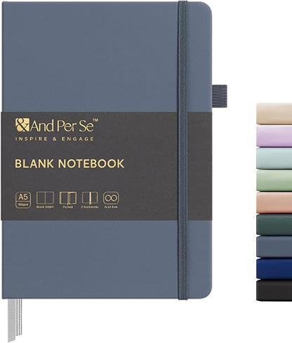 &And Per Se Blank Journal Notebook, 160 Pages, A5 5.7 x 8 inches 100 gsm Thick Paper Notebook Journals for Writing, Hardcover Notebook(1 Pack, dark blue)