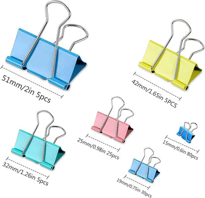 JANYUN 150Pcs Large Binder Clips 6 Assorted Sizes Paper Clamps Clip for Notes Paper Document Organizing Metal Clip Office School Home Supplies (Multicolor)