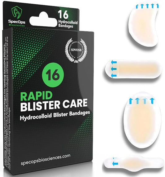 Hydrocolloid Blister Bandages (16 Pack) - Premium Blister Treatment for Athletes. Fast Healing Bandages for Blisters and Burns