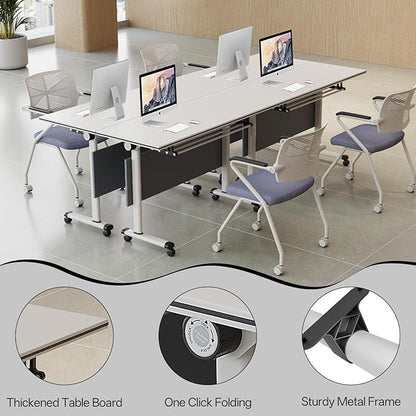Conference Table Folding Conference Room Tables, Modern Mobile Meeting Training Table with Silent Wheels, Foldable Seminar Table for Offices, Classrooms, Libraries (6, Grey, 47.2in)
