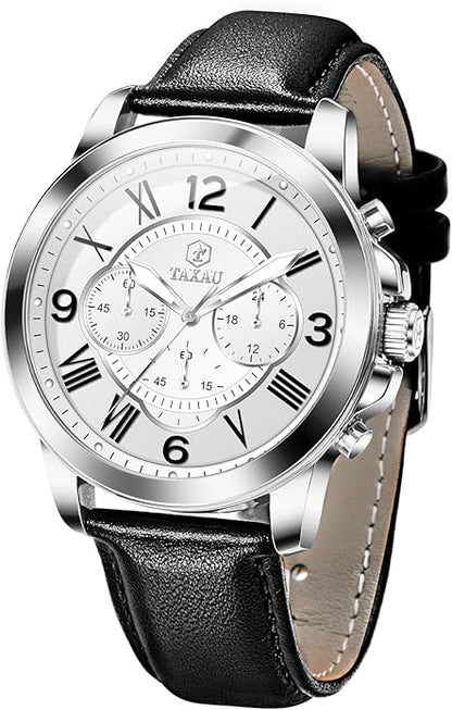 Mens Watches Luxury Dress Waterproof Leather Watch with Date Day Analog Quartz Large Number Wrist Watch Casual Classic Luminous Scales Big Face Easy Read Reloj para Hombre