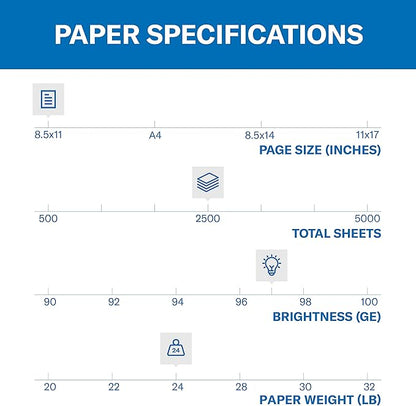 Hammermill Printer Paper, Premium Inkjet & Laser Paper 24 Lb, 8.5 x 11 - 5 Ream (2,500 Sheets) - 97 Bright, Made in the USA, 166140C
