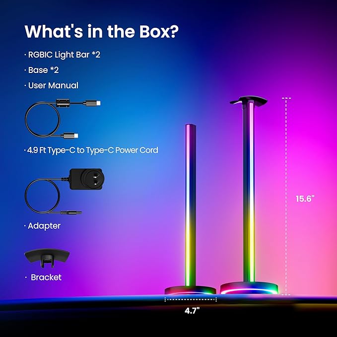 YEELIGHT RGB Smart Light Bars, Dual-Sided 16 Million Colors Gaming Backlight with Music Sync & App Control, 16" Immersive 3-Side Lighting, Real-Time Game Sync, PC/Room Decor