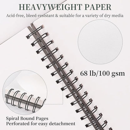 SuFly 9"x12" Drawing Paper, Pack of 2, 100 Sheets Each, Top Spiral Sketch Pad, 68lb/100gsm, White.