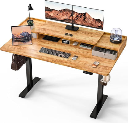 Kingant 63 x 30 Inch Standing Desk with Drawers, Adjustable Height Electric Sit Stand Desk with Storage Shelf, Rising Stand Up Computer Desk for Home Office Workstation, 3 Preset Heights