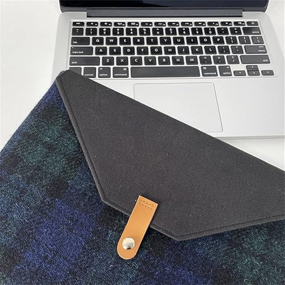 Harris Tweed Laptop Sleeve for MacBook Air M4 M3 M2 M1 13 Inch and Pro M1 A2338 Wool and Microfiber Leather Case with Snap Button Flap