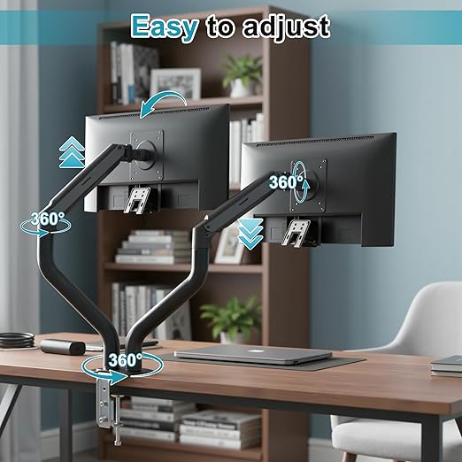 Lyngins Dual Monitor Desk for 15 to 27 Inch Screens Computer Dual Monitor Stand for Desk, Stand Up to 26.4lbs Monitor Wall Mount, VESA Mounting Holes 75 and 100mm, Black