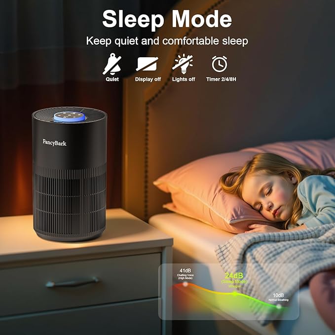Air Purifiers for Home Bedroom Up to 1000 Ft², H14 True HEPA Room Air Purifiers for Bedroom With Sleep Mode Light Mode & Aroma Function Air Cleaner Smoke Odor Dust Pollen Pet Dander (Black)