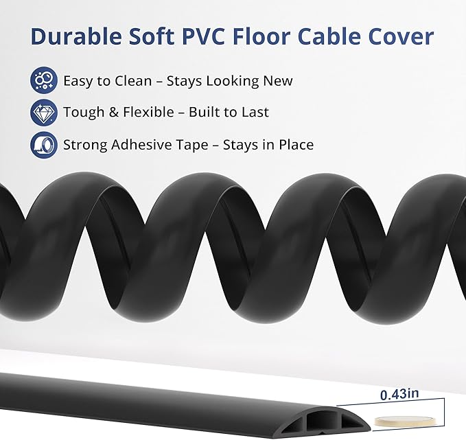ZhiYo 3.6ft Cord Covers for Wires on Floor, Cord Hider Floor Hide Extension Cords, Soft PVC Cable Cover Cable Protector, Wire Cavity W0.62in H0.31in, Beige