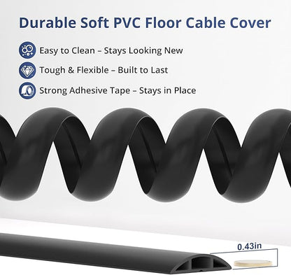 ZhiYo 3.6ft Cord Covers for Wires on Floor, Cord Hider Floor Hide Extension Cords, Soft PVC Cable Cover Cable Protector, Wire Cavity W0.62in H0.31in, Beige