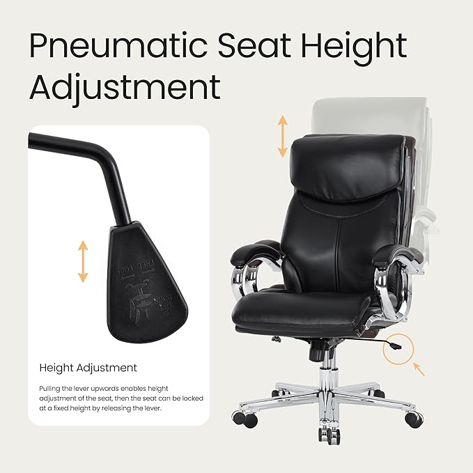 COLAMY Marcus Executive PU Leather Office Chair, High-Back Home Desk Chair Padded Seat & Back, Smooth-Rolling Casters – Luxury Ergonomic Desk Chair for Professional Workspaces (Black)