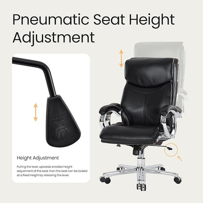 COLAMY Marcus Executive PU Leather Office Chair, High-Back Home Desk Chair Padded Seat & Back, Smooth-Rolling Casters – Luxury Ergonomic Desk Chair for Professional Workspaces (Black)