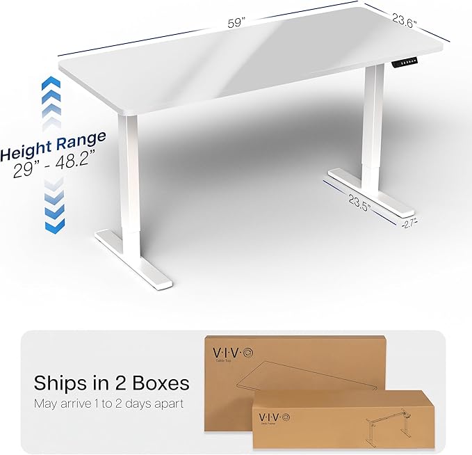VIVO Electric Dry Erase 60 x 24 in Standing Desk, Memory Height Adjustment, 1B Series, Whiteboard Top White Frame, DESK-KIT-1W6WE