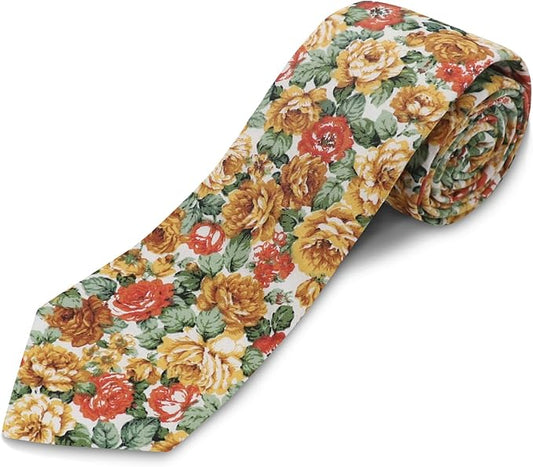 Cotton Floral Ties for Men 2.76" Men's Skinny Tie Linen Flower Printed Neck Tie for Wedding Dating Party