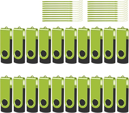 EASTBULLUSB Flash Drive Bulk 2GB 20 Pack with Lanyards USB 2.0 Thumb Drive Bulk Memory Stick Swivel Pen Drive for Storage and Backup 2GB 20 Pack, Green