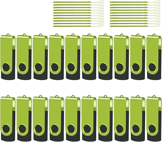 EASTBULLUSB Flash Drive Bulk 4GB 20 Pack with Lanyards USB 2.0 Thumb Drive Bulk Memory Stick Swivel Pen Drive for Storage and Backup 4GB 20 Pack, Green