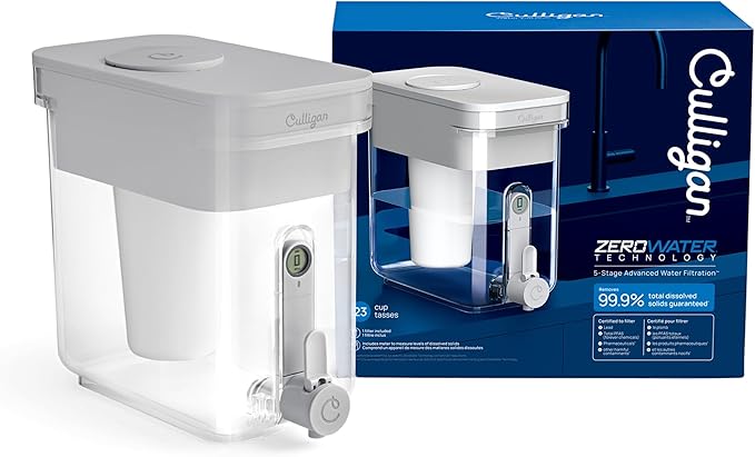 Culligan with ZeroWater Technology 23-Cup Water Filter Dispenser – Includes 5-Stage Advanced Water Filter, Certified to Reduce Lead, Total PFAS (Forever Chemicals), Mercury, Fluoride, and Chlorine