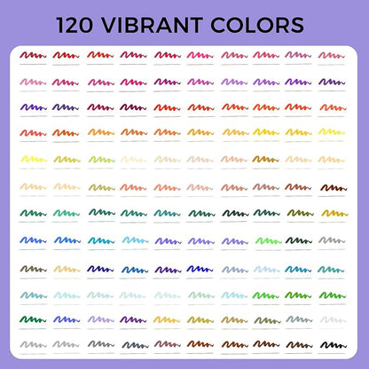 Artecho 120 Colors Markers for Adult Coloring Books, Dual Tip Markers for School, Fine and Brush Tip for Adults Coloring Books, Calligraphy, Drawing, Sketching