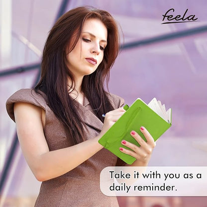 feela 3 Pack Notebooks Journals Bulk, Hardcover Notebook Classic Ruled Lined Journals with Pen Holder for Women Girls School Business Supplies, with 3 Black Pens, 120 GSM, 5.1”x8.3”, A5, Green