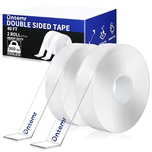 Double Sided Tape Heavy Duty 2 Rolls Removable Nano Tape for Poster Carpet Picture Hanging Strip Rug Strong Adhesive Multipurpose Clear Mounting Two Stick Sided DIY Tape (40FT)