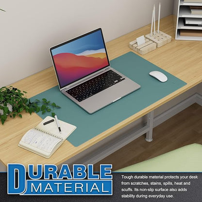 K KNODEL Small Office Leather Desk Mat, Mouse and Keyboard Pad, Computer and Laptop Mat, Desktop Protector and Cover, Writing Pad and Blotter (23.6"x13.8", Green)