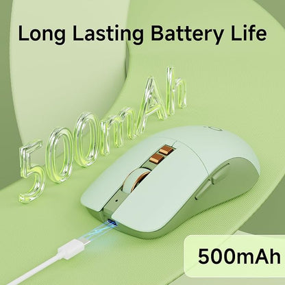 EWEADN G309 Wireless Computer Mouse,2.4G&Bluetooth Ergonomic Cordless Mice with 4000 DPI,5 Adjustment Levels,Cute and Portable Mouse for Laptops, PC and More,7 Buttons Office USB Mice-Green