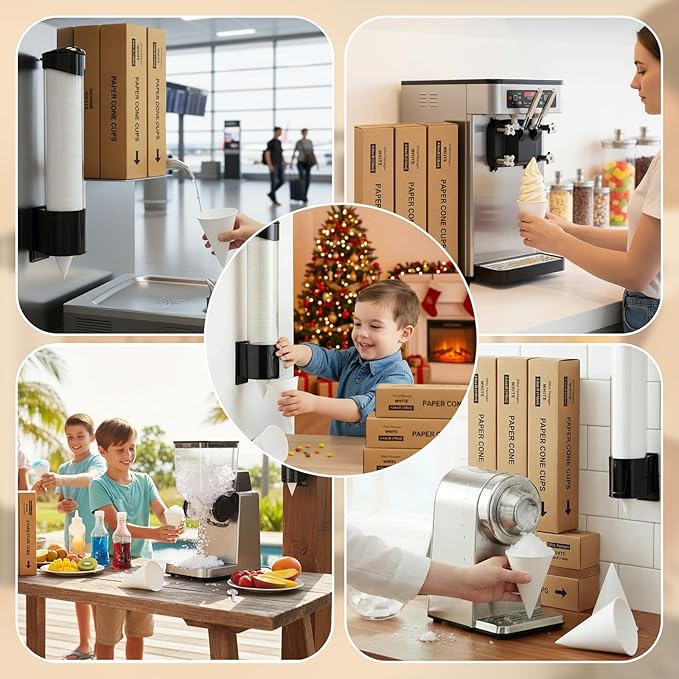 Roshtia 400 Pcs 4 oz Snow Cone Cups Paper Thicken Disposable with 1 Cups Dispenser Pull Type Wall Mount Cup Holder Paper for Restaurants, Home, and Office, and Shaved Ice, Cold (White)