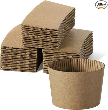 JOLLY CHEF 500 Pack Paper Coffee Cups Sleeves, Brown Sleeves for 10, 12, 16, 20 oz Disposable Paper Cups