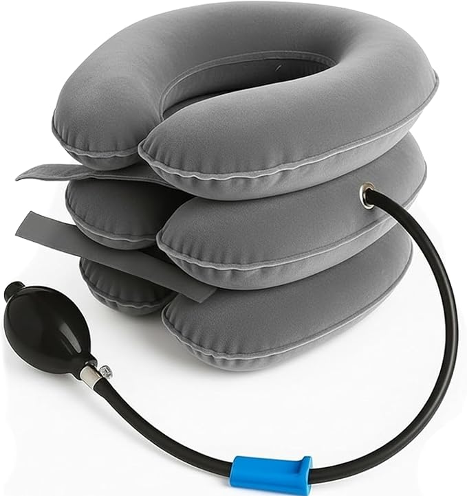 Neck Stretcher, Cervical Traction Device, Neck Traction Device for Neck Pain Relief, Adjustable Inflatable Neck Stretcher Cervical Traction and Neck Brace, Neck Decompression Home Use (Gray)
