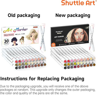 Shuttle Art 30 Colors Skin Tone&Hair Art Markers, Dual Tip Alcohol Based Flesh Color Marker Pen Set Contains 1 Blender Perfect for Kids & Adults Portrait,Comic, Anime, Manga, Illustration