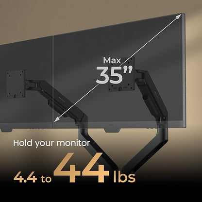 BenQ BDH01 Dual Monitor Arm -Gas Spring Monitor Stand for 2 Screens Up to 35'' & 44lbs, Heavy Duty, Quick Installation, No Sagging, Top Clamp and Grommet Base, Reinforcement Plate, VESA 75x75 &100x100