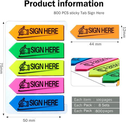 800 Sheets Sign Here Index Marker, Assorted Colors Sign Here Tabs Sign Post Here Index, Flags Vital Signs Sticky Notes for documents notebooks Contracts, Books,Files or Notary Supplies