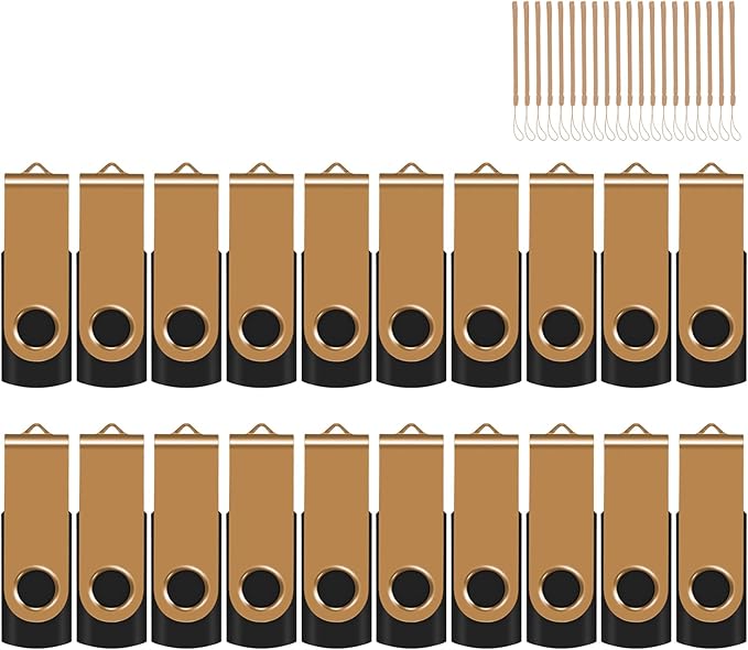EASTBULL 4GB USB Flash Drive Bulk Thumb Drives 20 Pack with Lanyards USB 2.0 Memory Sticks Zip Drive Pen Drive for Storage and Backup Gold 20PCS 4GB