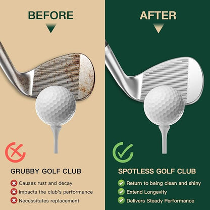 Golf Club Cleaning Kit 3-in-1 with Golf Club Cleaner Brush, Towel and 200g Golf Club Polish - Golf Club Care Kit for Instant Groove Rust & Scratch Remover - Golf Accessories for Men