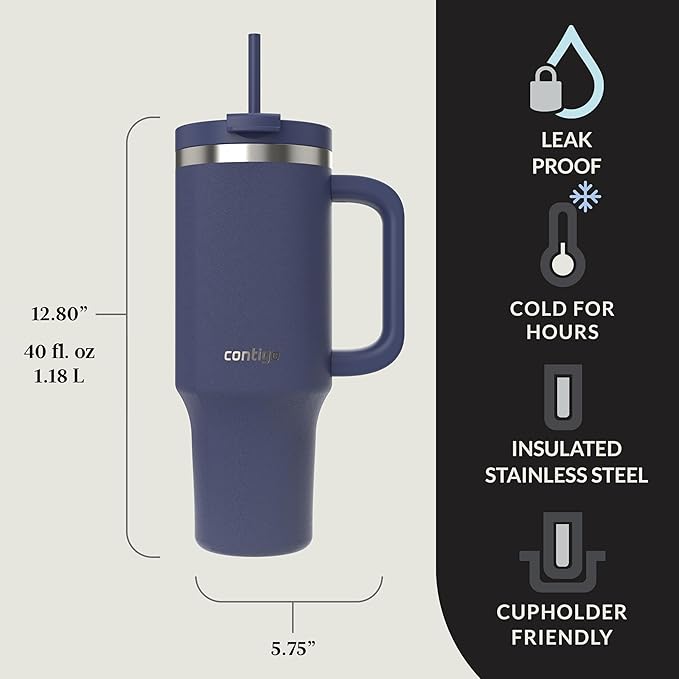 Contigo Tumbler, 40oz Stainless Steel | Vacuum Insulated | Leak-Proof | Cold for 29 Hours | Indigo, Pack of 4