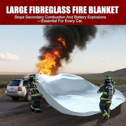 Large Fibreglass Vehicle Emergency Fire Blanket 13.1x19.6 ft, Car Fire Suppression Blanket for Conflagration with Carry Bag, Silver