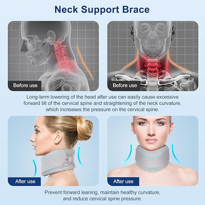 Neck Brace for Neck Pain and Support, Soft Neck Support Relieves Pain & Pressure in Spine for Women & Men, Wrap Align Stabilize Vertebrae Foam Cervical Collar for Sleeping (Grey, M, 3.5" Depth Collar)