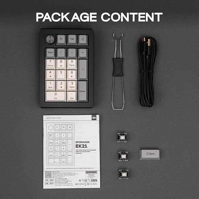 EPOMAKER EK21 VIA Gasket Number Pad with 1000mAh Battery, BT 5.0/2.4GHz/Wired Hot-Swap Numpad with Aluminum Alloy knob, Programmable for Win/Mac/Gaming (Black Silver, Zebra Switch)