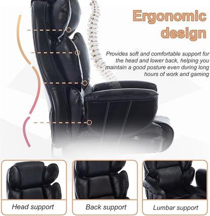 Big and Tall Office Chair 500lbs, Office Chair for Heavy People with Wide Seat and Lumbar Support, Ergonomic High Back Leather Executive Desk Chair with Clamshell Armrests - Black