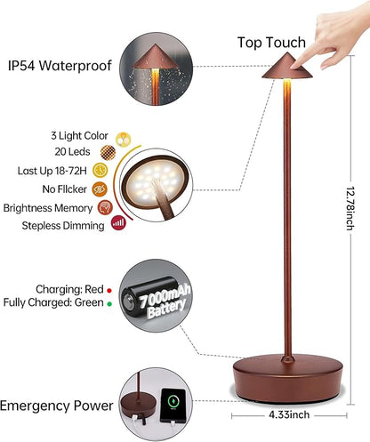 Cordless Led Table Desk Lamp 2 Pack, 7000mAh Battery Outdoor Table Light Waterproof for Restaurant Patio Camping Home Decor, USB-A Output, Brightness Memory, Dimmable