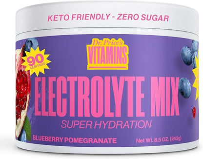 Dr. Price’s Electrolytes Powder Bulk | Blueberry Pomegranate 90 Servings | Sugar Free Hydration Powder with 72+ Trace Minerals | Keto, Vegan, Electrolyte Drink Mix | Doctor-Formulated, Made in USA