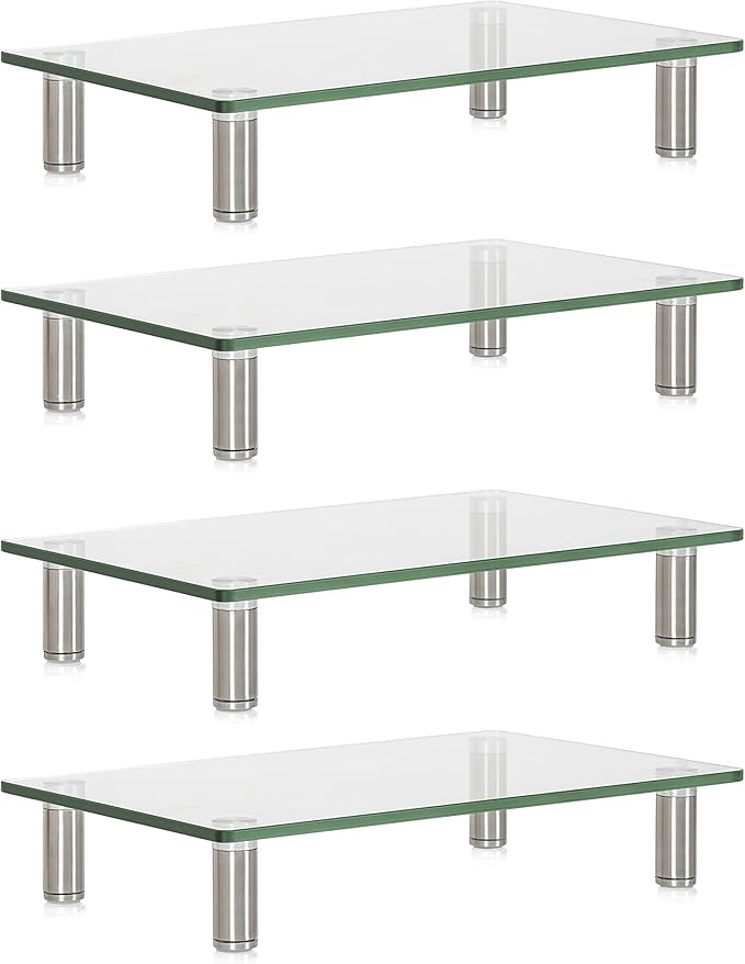 FITUEYES Monitor Stand –Adjustable Glass Computer Monitor Riser, Clear Desktop Stand for Laptop TV Computer Screen, Desk Organization, Office Supplies, DT103814GC, 4Pack