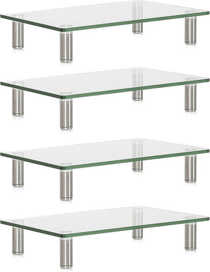 FITUEYES Monitor Stand –Adjustable Glass Computer Monitor Riser, Clear Desktop Stand for Laptop TV Computer Screen, Desk Organization, Office Supplies, DT103814GC, 4Pack