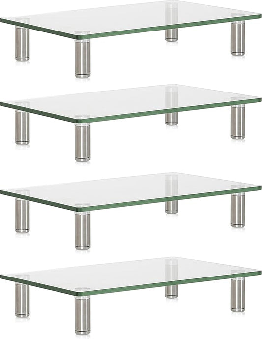 FITUEYES Monitor Stand –Adjustable Glass Computer Monitor Riser, Clear Desktop Stand for Laptop TV Computer Screen, Desk Organization, Office Supplies, DT103814GC, 4Pack